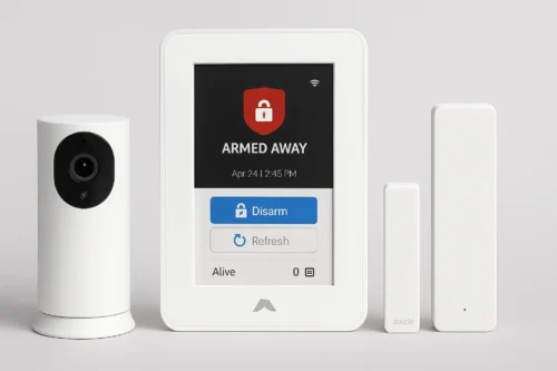 Abode Smart Home Security Devices – Camera, Panel, Motion Sensor
