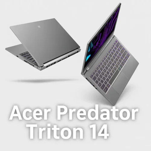 Acer Predator Triton 14 2025 gaming laptop with RGB keyboard and slim silver design