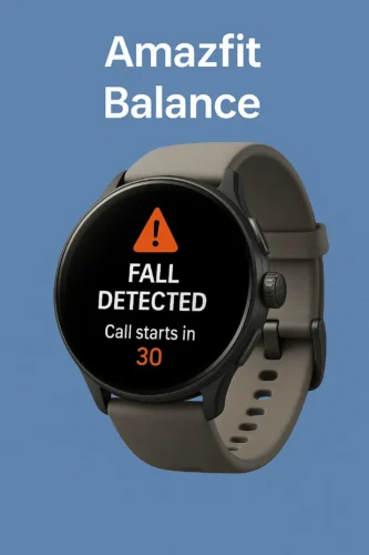 Amazfit Balance smartwatch displaying fall detection alert in 2025