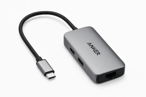 Anker USB-C to Ethernet Adapter 2025 with sleek metallic design and gigabit port