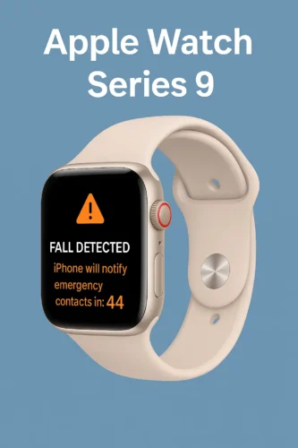 Apple Watch Series 9 showing fall detection alert on screen in 2025