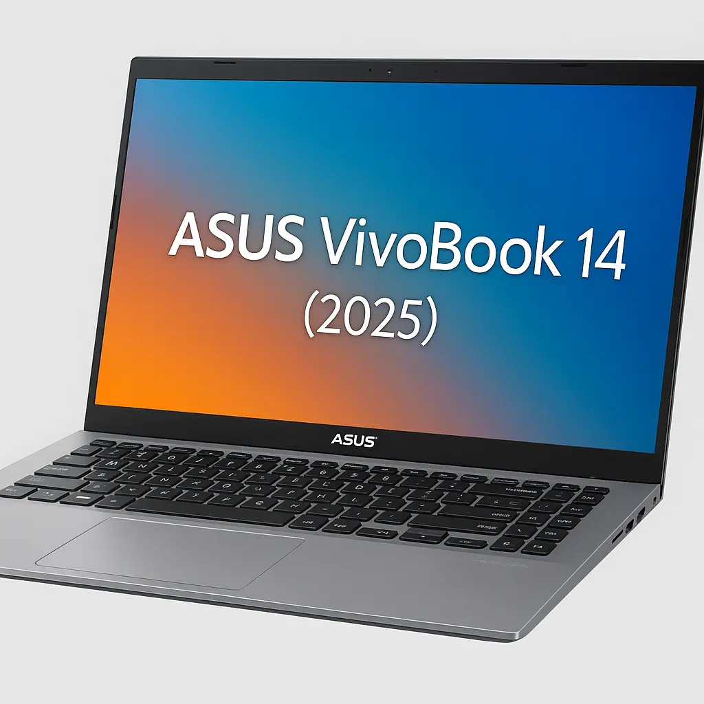 ASUS VivoBook 14 laptop 2025 edition with clean branding on vibrant screen