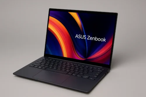 ASUS Zenbook 14 OLED 2025 laptop with colorful OLED display