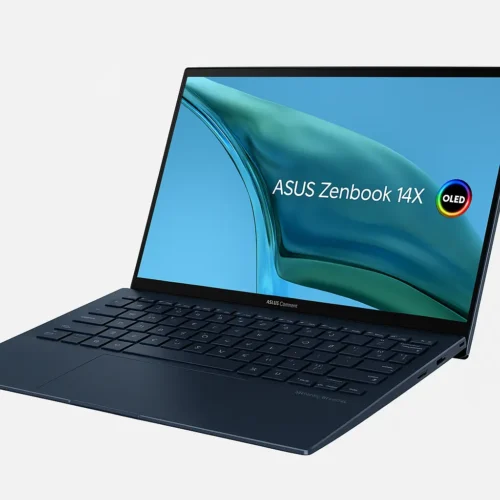 ASUS Zenbook 14X OLED 2025 in dark blue-grey color with 2.8K OLED display