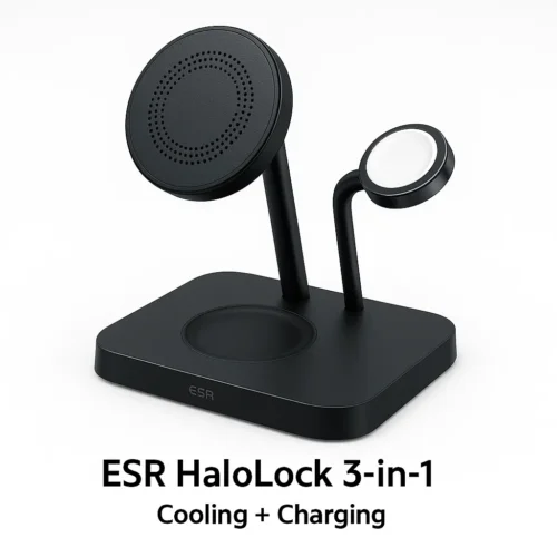 ESR HaloLock 3-in-1 wireless charging station with cooling fan for iPhone