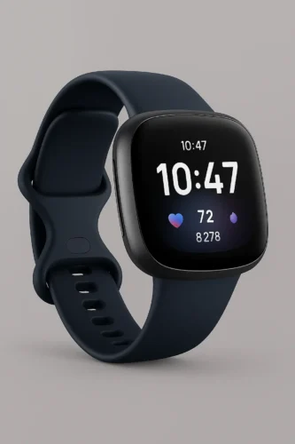 Fitbit Versa 4 smartwatch with health tracking display and blue sport band – best smartwatch for seniors 2025
