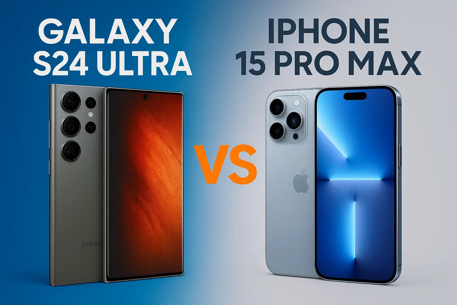 Samsung Galaxy S24 Ultra vs iPhone 15 Pro Max side-by-side comparison image 2025