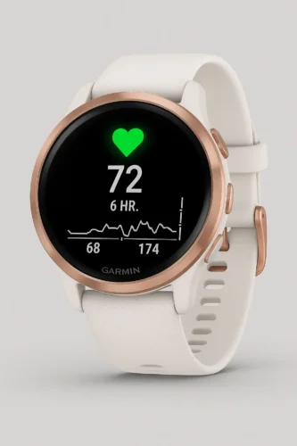 Garmin Venu 3 smartwatch with heart rate monitoring and rose gold finish