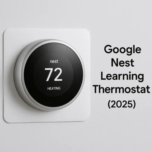 Google Nest Learning Thermostat 2025 mounted on wall displaying temperature 72