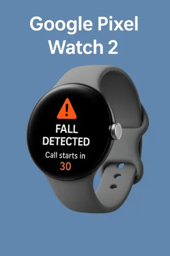 Google Pixel Watch 2 showing fall detection alert in 2025