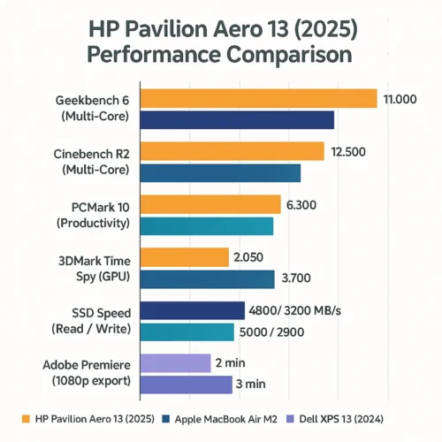 HP Pavilion Aero 13 (2025) Real-World Performance Test – Is It Really That Good? 9 HP Pavilion Aero 13 vs MacBook Air M2 vs Dell XPS 13 benchmark comparison