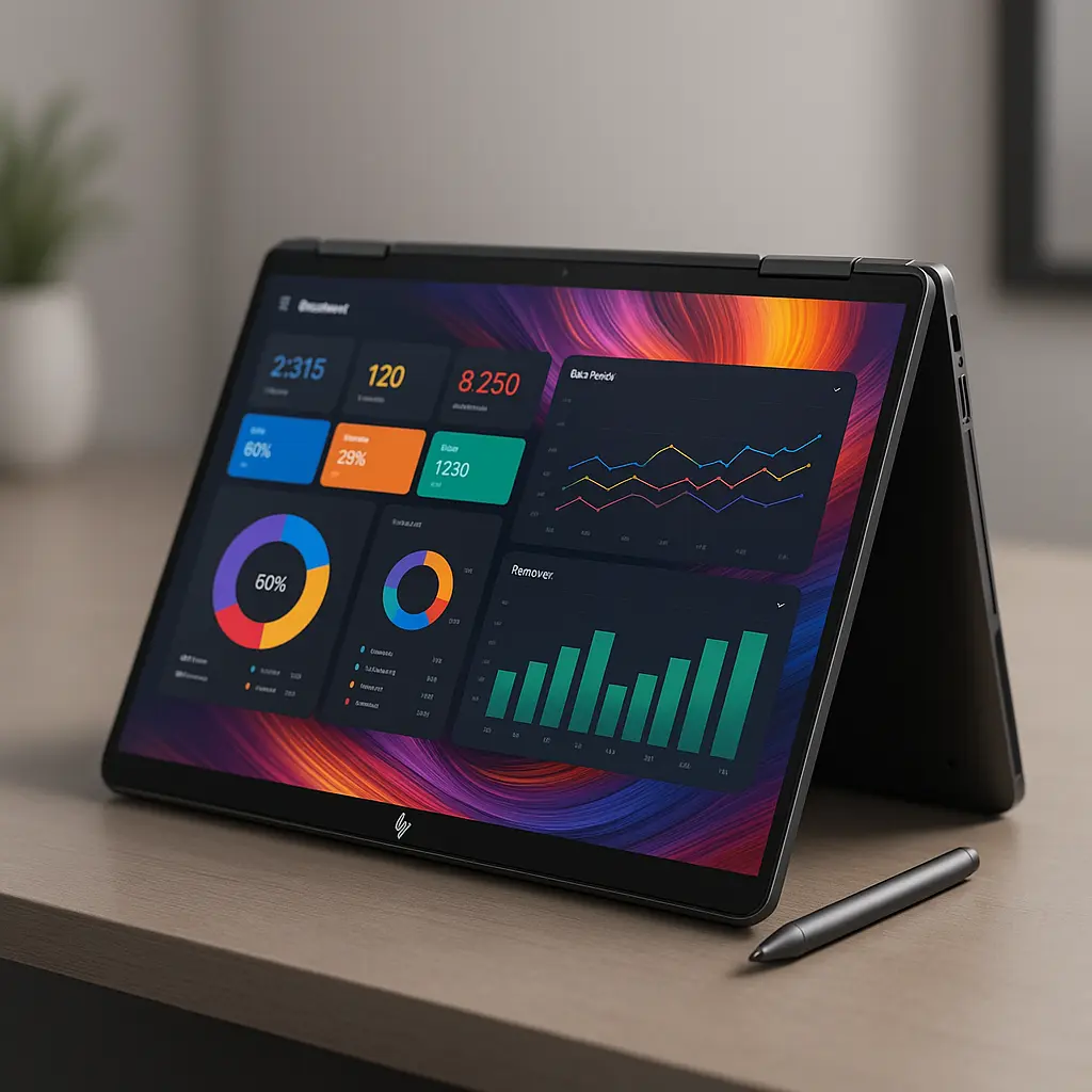 HP Spectre x360 2025 laptop in tablet mode with stylus