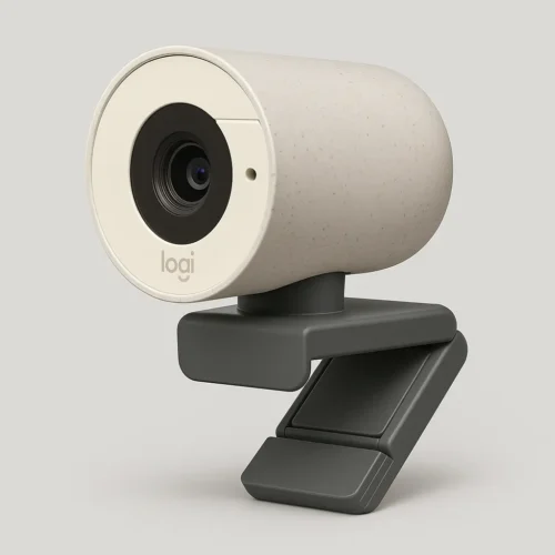 Logitech Brio 300 webcam with speckled white body and adjustable clip mount - best webcam for video call