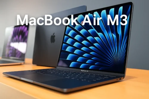 MacBook Air M3 2025 model on display with vibrant screen
