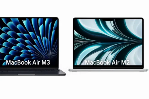 MacBook Air M3 vs M2 side-by-side comparison front view 2025