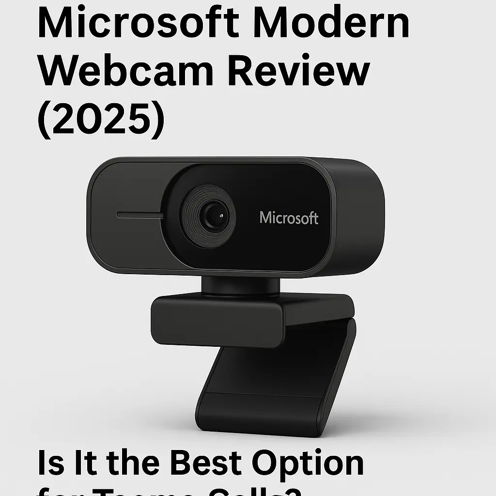 Microsoft Modern Webcam front view with open privacy shutter on gray background
