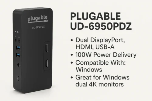 Plugable UD-6950PDZ USB-C Docking Station with Dual DisplayPort and 100W Power Delivery