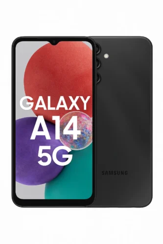 Samsung Galaxy A14 5G front and back view with triple-camera and colorful display