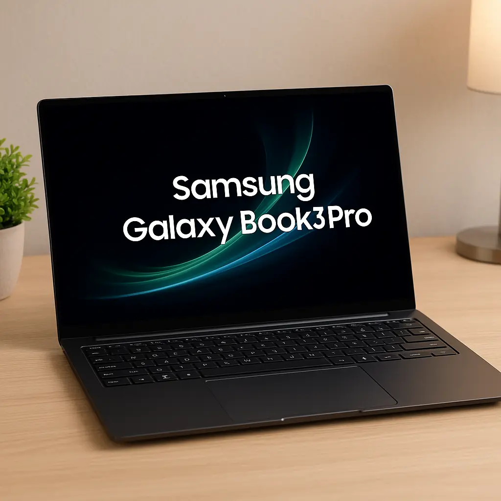 Samsung Galaxy Book3 Pro Review (2025) – Is It Still Worth the Premium Price? 7 Samsung Galaxy Book3 Pro on wooden desk with AMOLED screen