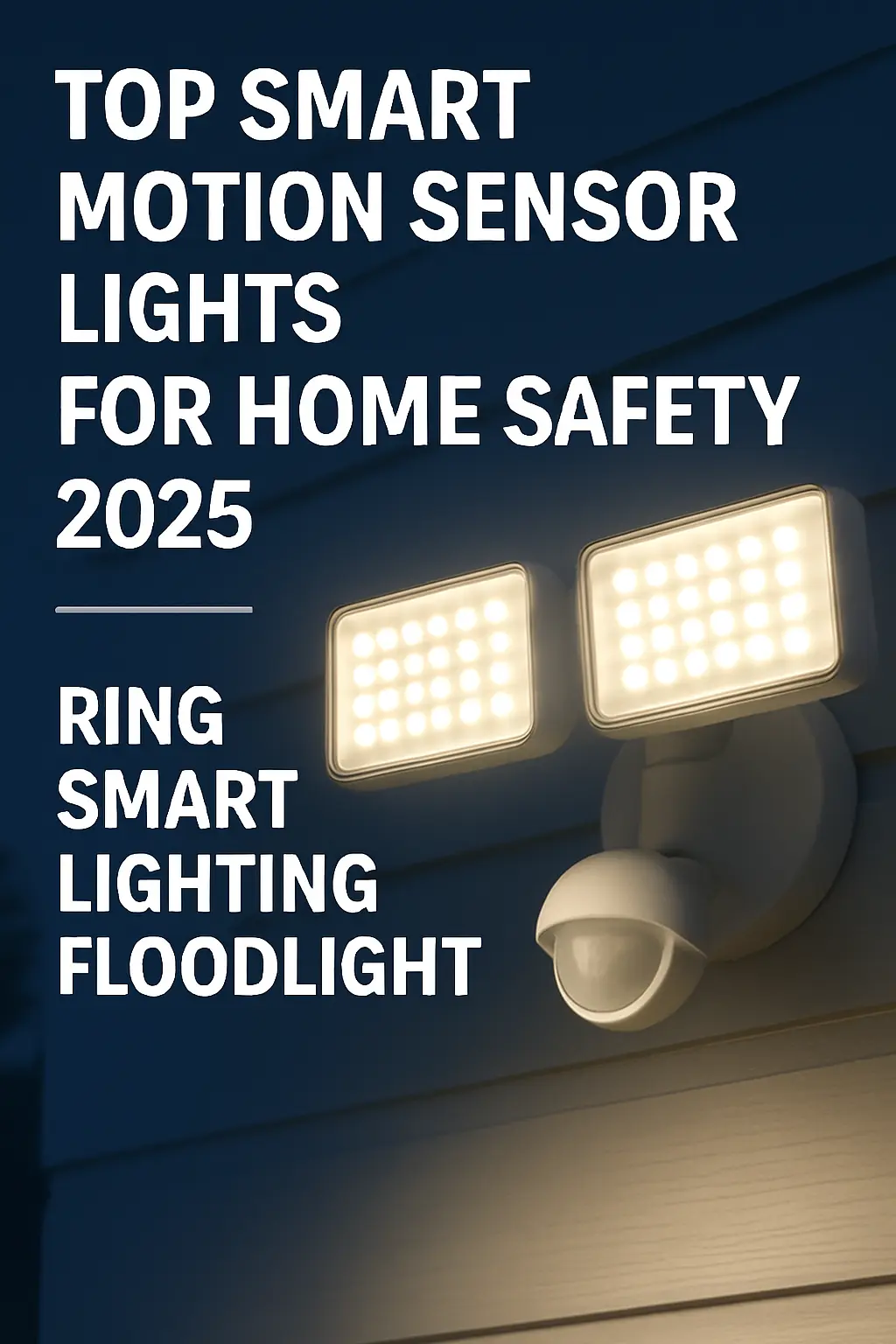 Feature image showing smart motion sensor floodlight with title “Top Smart Motion Sensor Lights for Home Safety 2025