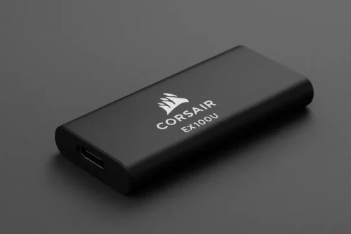 Corsair EX100U external SSD with compact matte black design and USB-C port