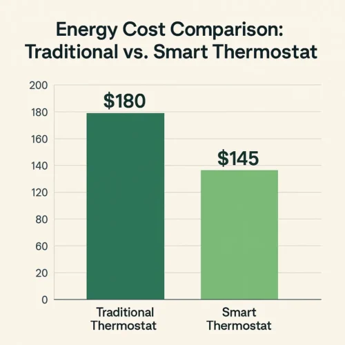 No More Wasted Watts – Smart Thermostats That Actually Save You Money (2025) 8 Infographic comparing $180 traditional thermostat vs $145 smart thermostat