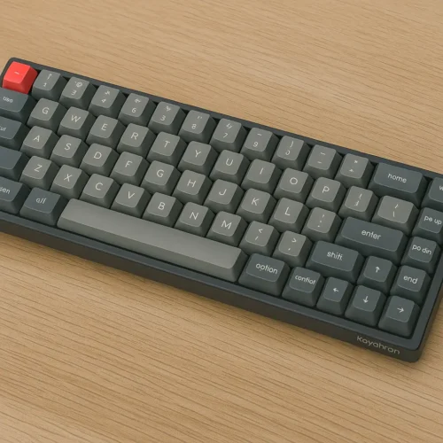Keychron K6 Pro compact mechanical keyboard with Mac key layout on wooden desk