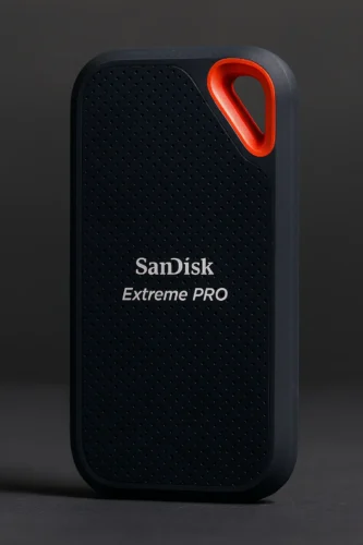 SanDisk Extreme Pro V2 portable SSD with rugged design and orange-accented loop