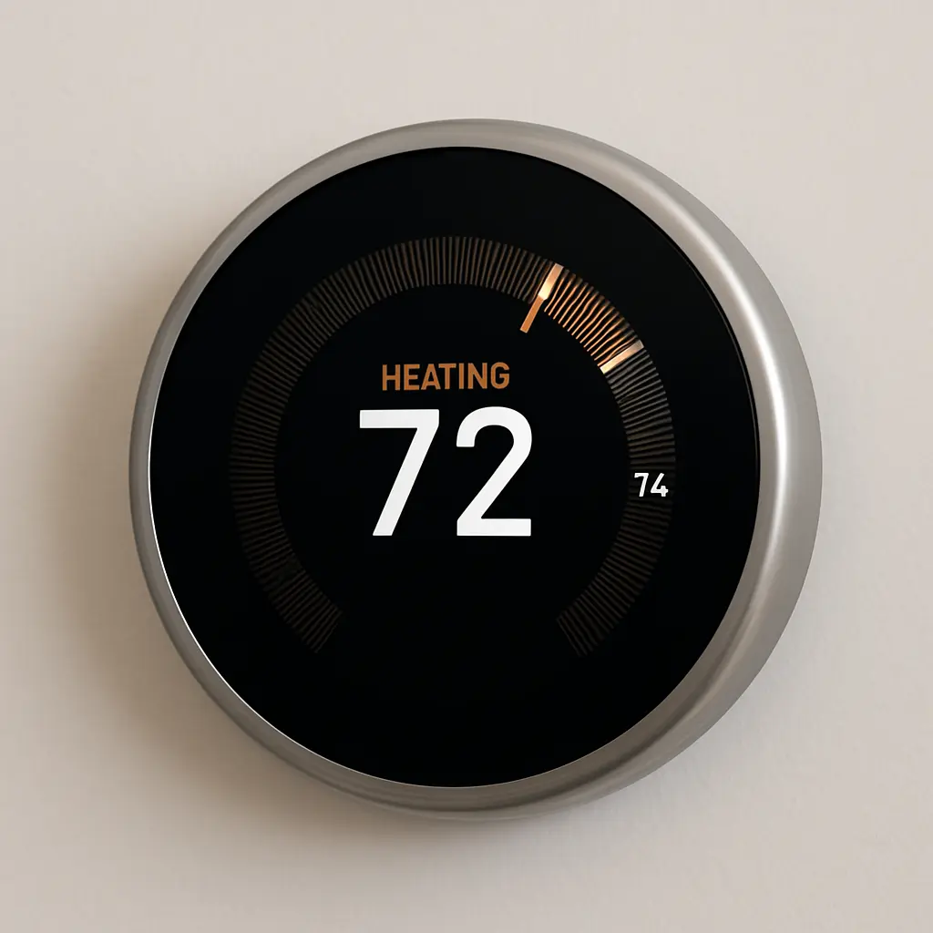 Modern smart thermostat with digital temperature display on wall