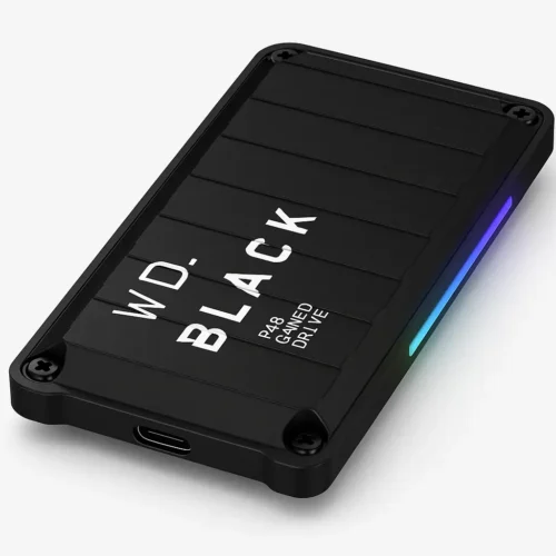 WD_Black P40 Game Drive SSD with matte black finish and RGB lighting strip